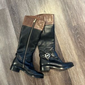 Michael Kors Side-Zip Knee-High Riding Logo Harness Boots